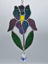 Load image into Gallery viewer, Iris Stained Glass Suncatcher with Crystal