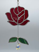 Load image into Gallery viewer, Rose Stained Glass Suncatcher with Crystal