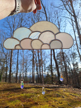 Load image into Gallery viewer, Stained Glass Suncatcher Cloud with Crystal Raindrops