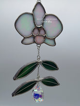 Load image into Gallery viewer, Orchid Stained Glass Suncatcher with Crystal