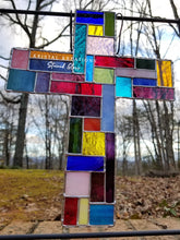 Load image into Gallery viewer, Coat of Many Colors Cross Stained Glass Suncatcher