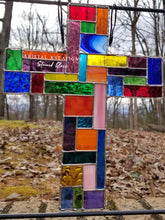 Load image into Gallery viewer, Coat of Many Colors Cross Stained Glass Suncatcher