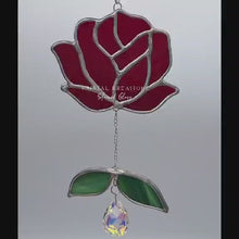 Load and play video in Gallery viewer, Rose Stained Glass Suncatcher with Crystal
