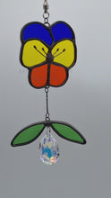 Load and play video in Gallery viewer, Pansy Stained Glass Suncatcher with Crystal
