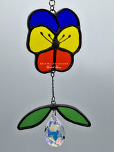 Load image into Gallery viewer, Pansy Stained Glass Suncatcher with Crystal
