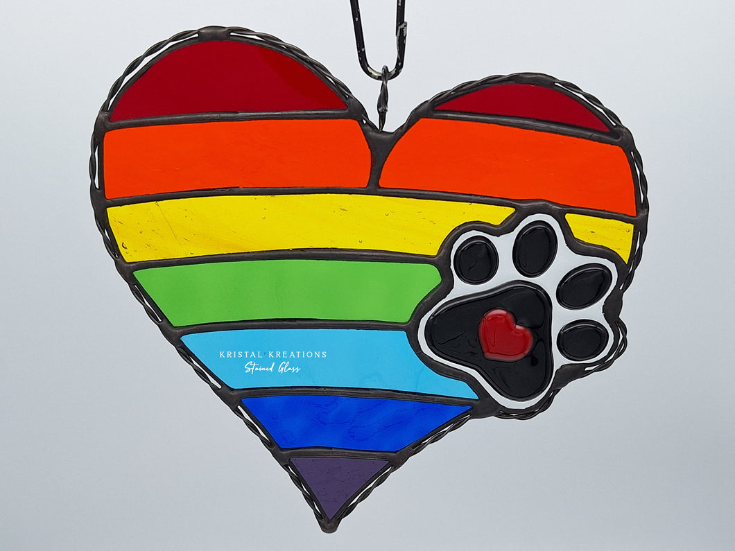 Rainbow Heart Pet Memorial Stained Glass Suncatcher