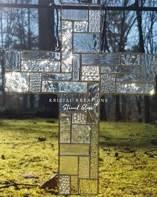 Clear Quilted Cross Stained Glass Suncatcher