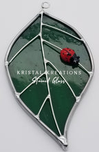 Load image into Gallery viewer, Ladybug on a Leaf Stained Glass Suncatcher
