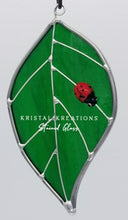 Load image into Gallery viewer, Ladybug on a Leaf Stained Glass Suncatcher
