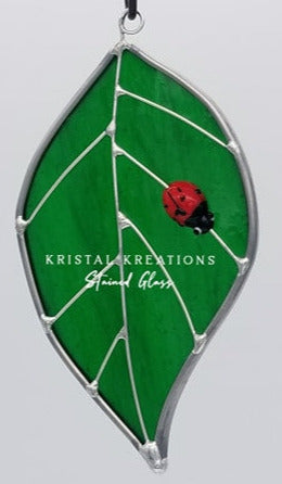 Ladybug on a Leaf Stained Glass Suncatcher