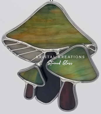 Mushroom Trio Stained Glass Suncatcher