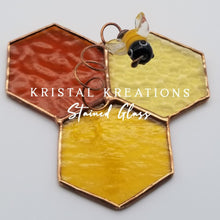 Load image into Gallery viewer, Honeycomb with Bee Stained Glass Suncatcher
