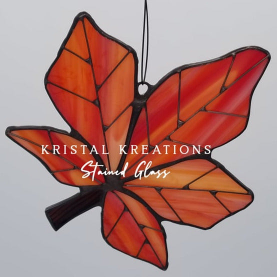 Autumn Flame Maple Leaf Stained Glass Suncatcher