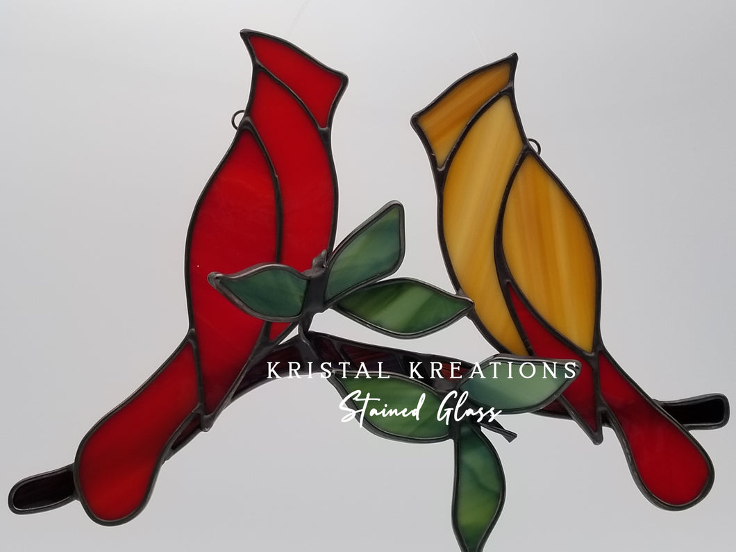 Cardinal Pair Stained Glass Suncatcher