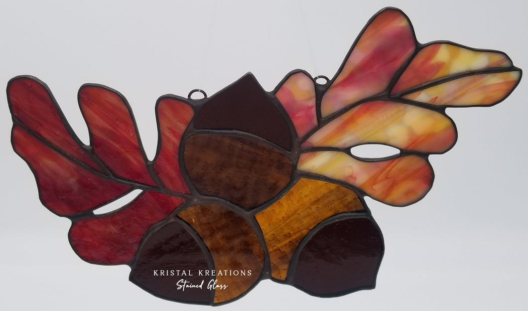 Oak Leaves & Acorns Stained Glass Suncatcher