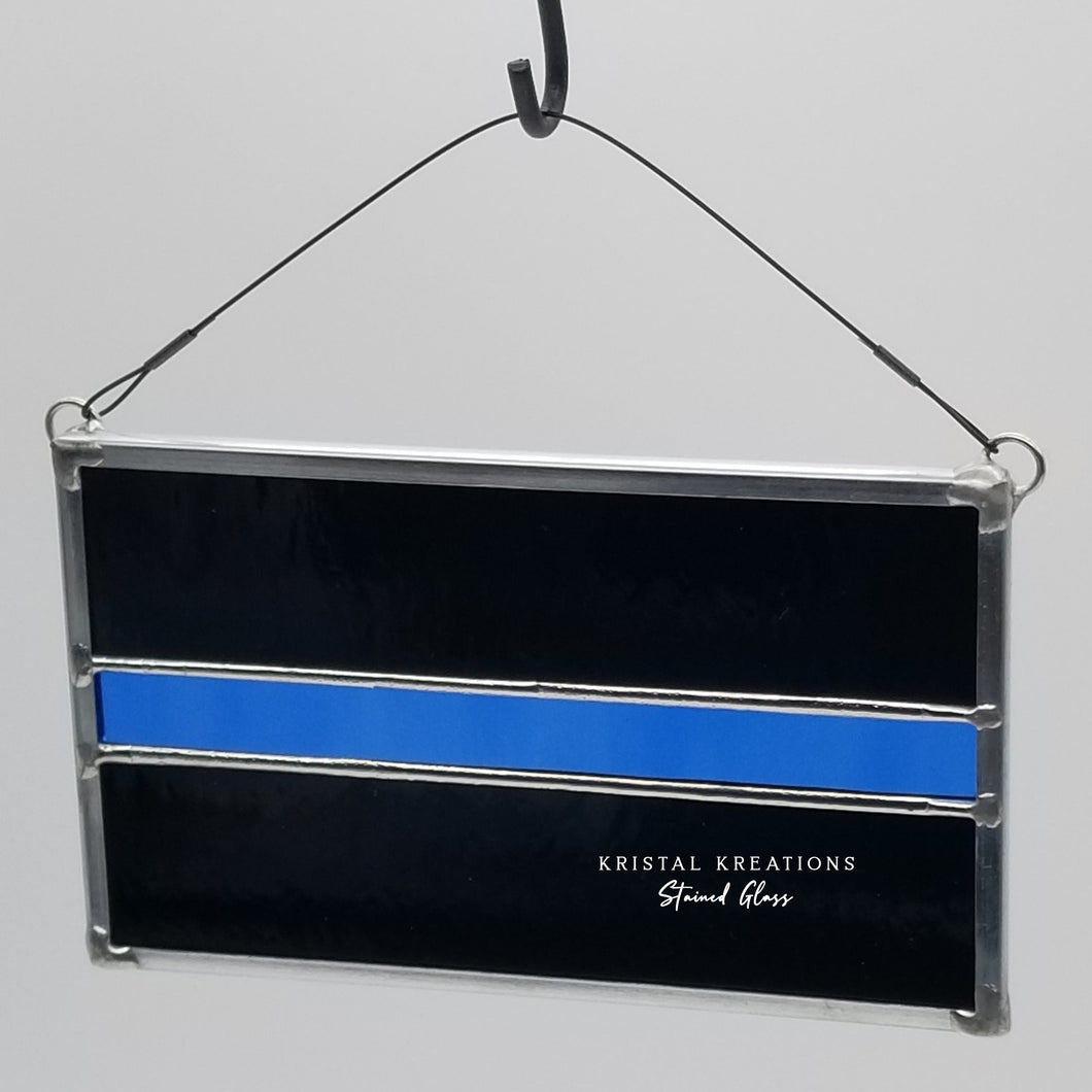 Thin Blue Line Stained Glass Suncatcher