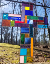 Load image into Gallery viewer, Coat of Many Colors Cross Stained Glass Suncatcher
