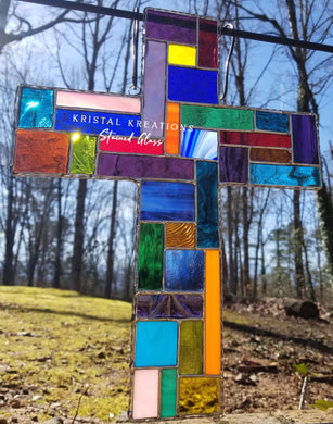 Coat of Many Colors Cross Stained Glass Suncatcher