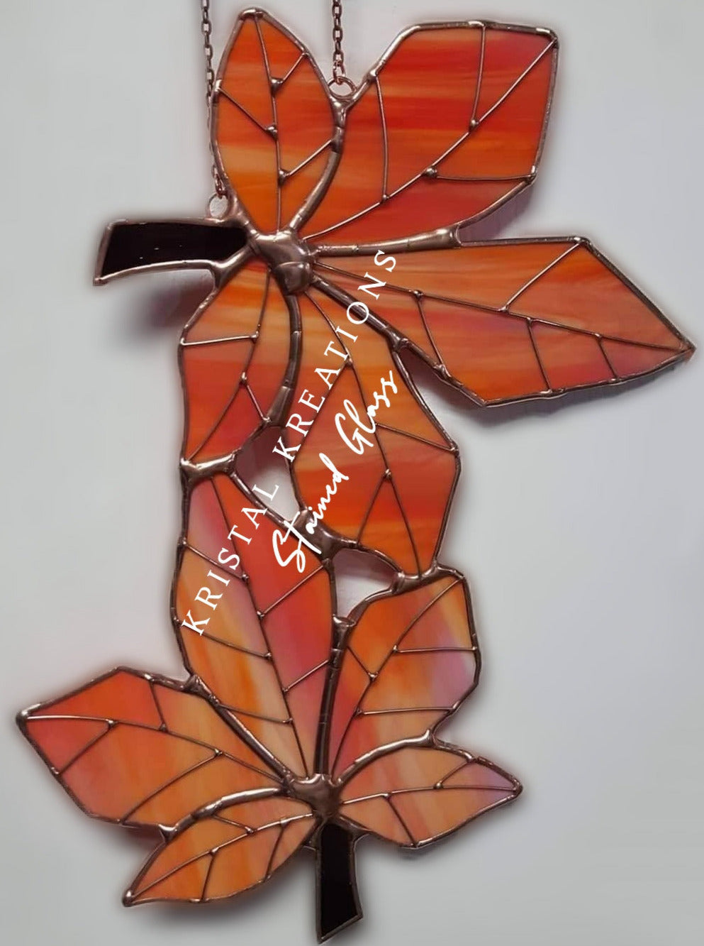 Autumn Flame Double Maple Leaves Stained Glass 