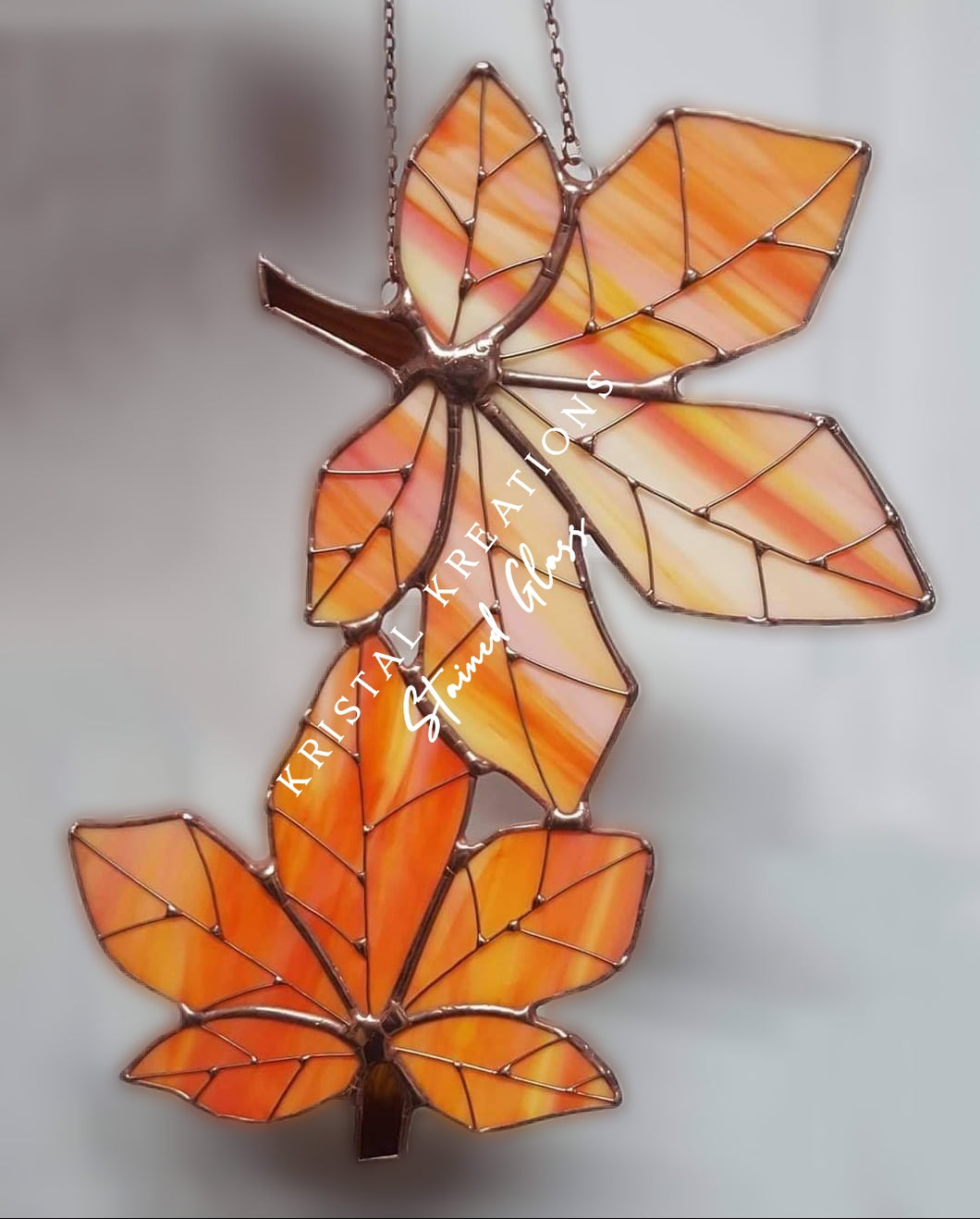 Inferno Double Maple Leaves Stained Glass 