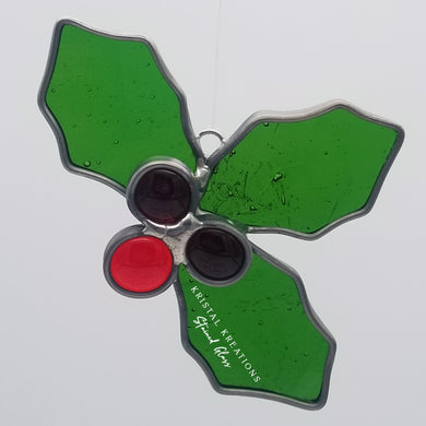 Holly Stained Glass Ornament 