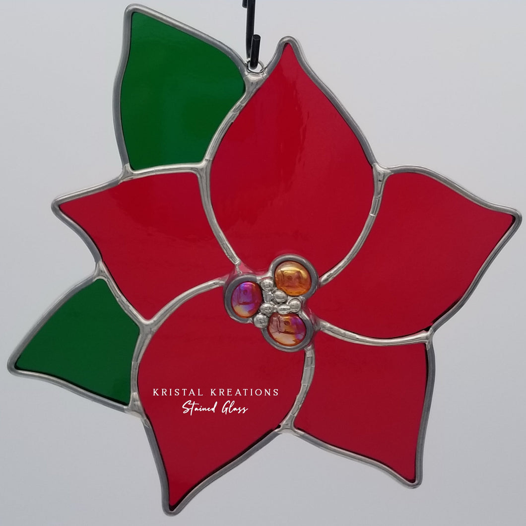 Poinsettia Stained Glass Suncatcher